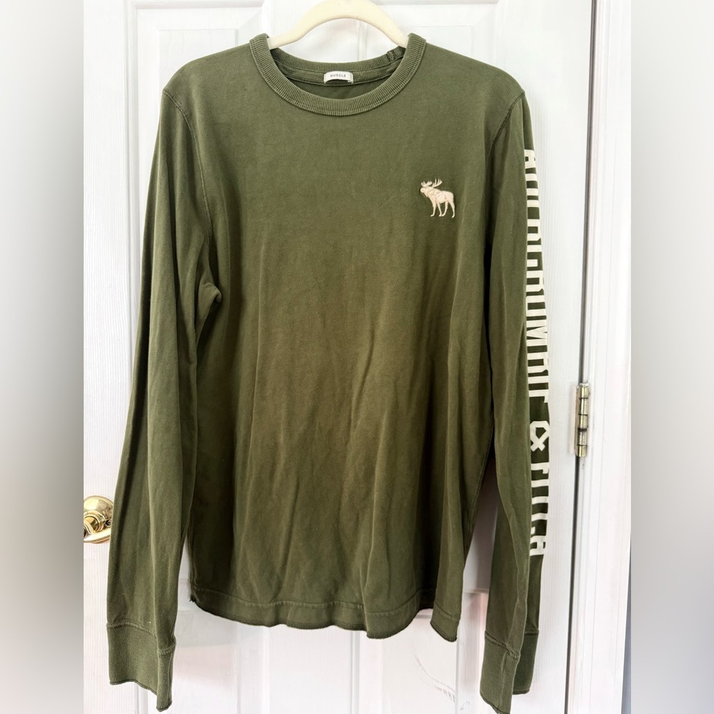 Abercrombie & Fitch Y2K Stylish Green Crew Neck Top with Logo size XL